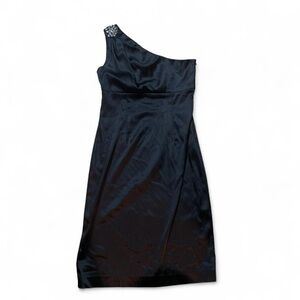 Calvin Klein Black Satin One-Shoulder Dress